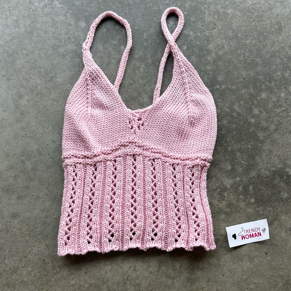 Pink Knit Cropped Tank Top